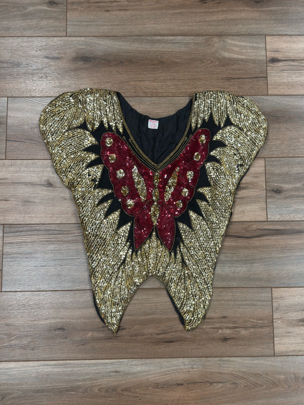 ORLET’S Vintage 70s Fairycore 100% Pure Silk Gold Sequin Butterfly Blouse | Sz S